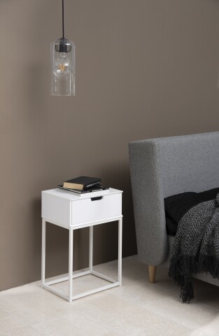 Nachttisch >Mitra< in weiss, MDF, Stahl - 40x61,5x30cm (BxHxT)