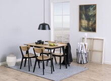 Esstisch >Roxby< in Eiche, Schwarz, MDF, Rubberwood - 120x76x80cm (BxHxT)