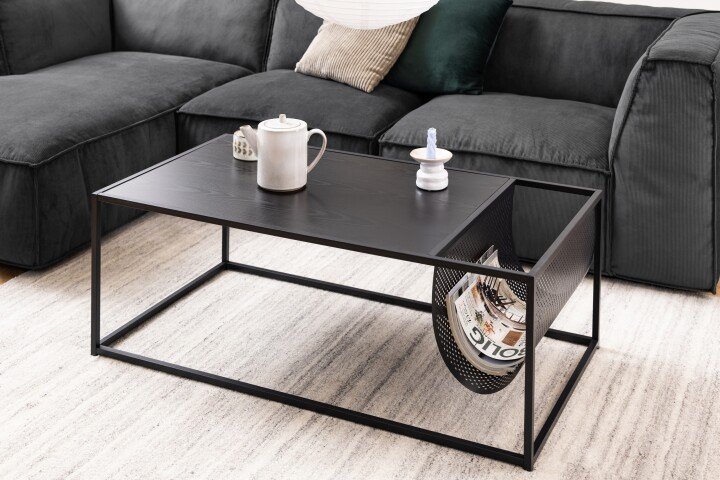 Couchtisch >Seaford< in schwarz, MDF, Stahl - 110x40x60cm (BxHxT)