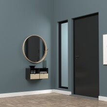 Nachtkommode >Joliet< in schwarz, Stahl, Bambus - 30x30x25cm (BxHxT)