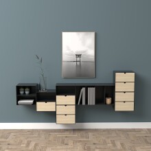 Nachtkommode >Joliet< in schwarz, Stahl, Bambus - 30x30x25cm (BxHxT)