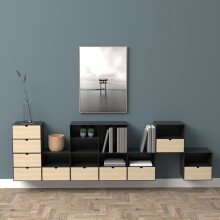 Nachtkommode >Joliet< in schwarz, Stahl, Bambus - 30x30x25cm (BxHxT)