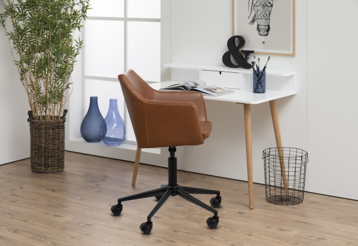 Schreibtischstuhl >Nora< in cognac, Polyurethan, Stahl - 58x91x58cm (BxHxT)