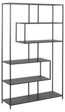 Regal >Seaford< in schwarz, MDF, Stahl - 114x185x35cm (BxHxT)