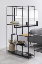 Regal >Seaford< in schwarz, MDF, Stahl - 114x185x35cm (BxHxT)