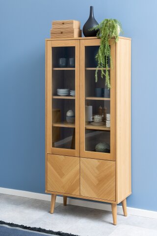 Glasvitrine >Nagano< in Eiche, MDF - 80x178x37cm (BxHxT)