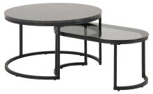 Satztisch >Spiro< (2-teilig) in schwarz, Glas, MDF, Stahl - 70x42x70cm (BxHxT)