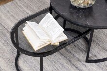 Satztisch >Spiro< (2-teilig) in schwarz, Glas, MDF, Stahl - 70x42x70cm (BxHxT)