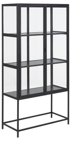 Glasvitrine >Seaford< in schwarz, Stahl - 77x150x35cm (BxHxT)