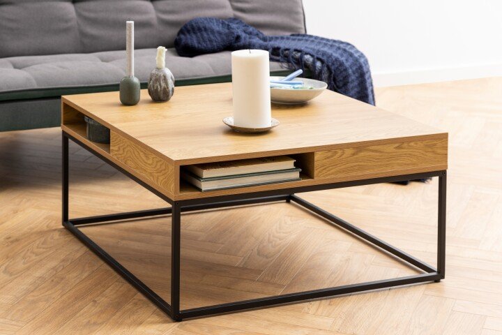 Couchtisch >Willford< in Wildeiche, MDF, Stahl - 80x40x80cm (BxHxT)