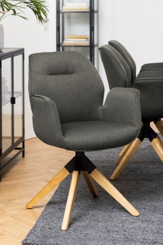 Armlehnstuhl >Aura< in Grau, Polyester, Rubberwood - 60,5x91x58,5cm (BxHxT)