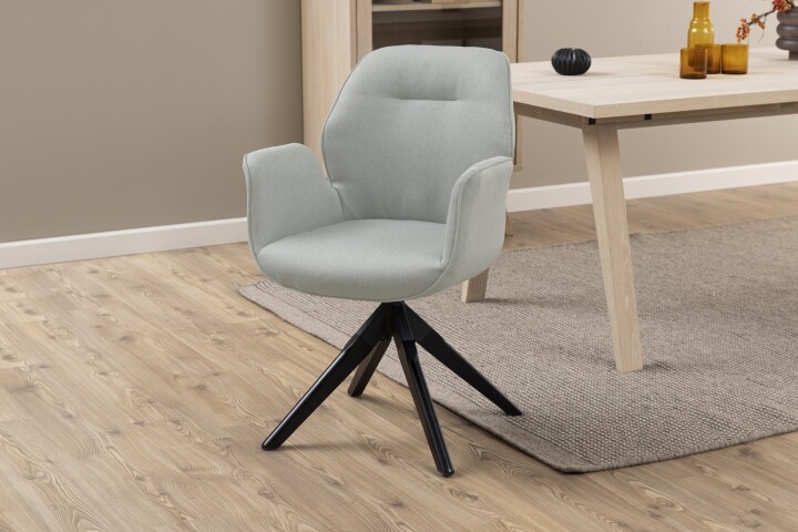 Armlehnstuhl >Aura< in Grau, Polyester, Rubberwood - 60,5x91x58,5cm (BxHxT)