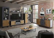 Highboard >Joe< in Eiche / anthrazit, Eiche teilmassiv - 146x147x40cm (BxHxT)