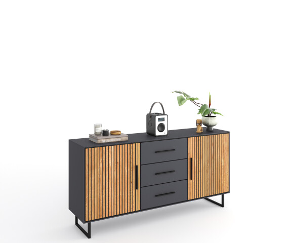 Sideboard >Joe< in Eiche / anthrazit, Eiche teilmassiv - 163x84x40cm (BxHxT)