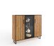 Highboard >Eddie< in Eiche / schwarz, Eiche teilmassiv - 146x147x40cm (BxHxT)