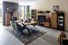 Vitrine >Eddie< in Eiche / schwarz, Eiche teilmassiv - 102x147x40cm (BxHxT)