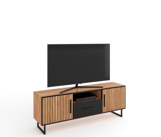 Lowboard >Eddie< in Eiche / schwarz, Eiche teilmassiv - 185x53x45cm (BxHxT)