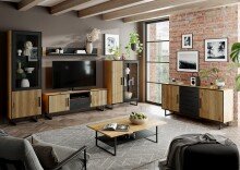 Kommode >Eddie< in Eiche / schwarz, Eiche teilmassiv - 163x84x40cm (BxHxT)