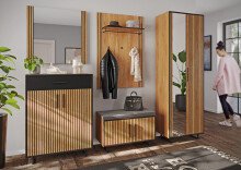 Garderobenschrank >Eddie< in Eiche / schwarz - 70x197x40 (BxHxT)