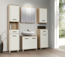 Badezimmer-Set >Aggi< (5-teilig) in Sonoma Eiche Dekor / Hochglanz weiss