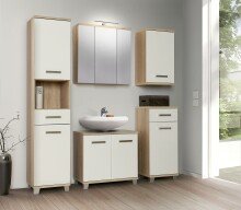 Badezimmer-Set >Aggi< (5-teilig) in Sonoma Eiche Dekor / Hochglanz weiss