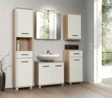 Badezimmer-Set >Aggi< (5-teilig) in Sonoma Eiche Dekor / Hochglanz weiss