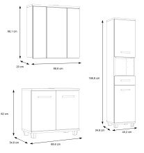 Badezimmer-Set >Aggi< (3-teilig) in Sonoma Eiche Dekor / Hochglanz weiss