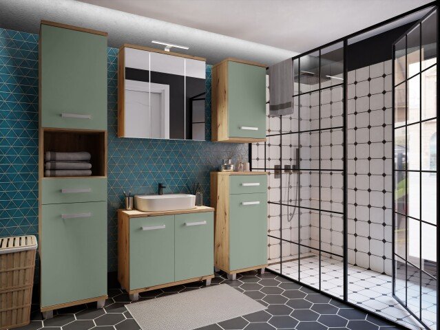 Badezimmer-Set >Veris< (5-teilig) in Artisan Eiche Dekor / salbei, Holzwerkstoff