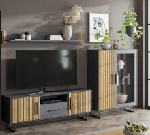 Wohnwand >Joe< (3-teilig) in Eiche / anthrazit - 287x173x40 (BxHxT)
