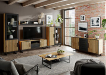 Wohnwand >Eddie< (3-teilig) in Eiche / schwarz - 239x197x40 (BxHxT)