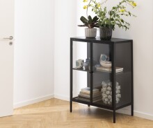 Glasvitrine >Newcastle< in schwarz, Stahl - 80x98,7x40cm (BxHxT)