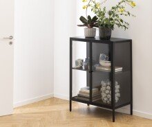 Glasvitrine >Newcastle< in schwarz, Stahl - 80x98,7x40cm (BxHxT)