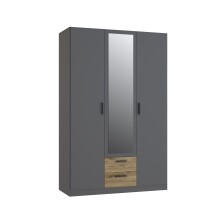 Kleiderschrank >TROYANDA< in Grau / Eiche Dekor - 135,6x210,5x54,5cm (BxHxT)