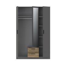Kleiderschrank >TROYANDA< in Grau / Eiche Dekor - 135,6x210,5x54,5cm (BxHxT)