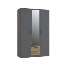 Kleiderschrank >TROYANDA< in Grau / Eiche Dekor - 135,6x210,5x54,5cm (BxHxT)
