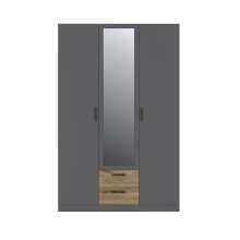 Kleiderschrank >TROYANDA< in Grau / Eiche Dekor - 135,6x210,5x54,5cm (BxHxT)