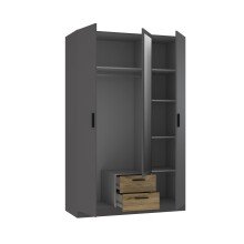 Kleiderschrank >TROYANDA< in Grau / Eiche Dekor - 135,6x210,5x54,5cm (BxHxT)