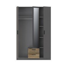 Kleiderschrank >TROYANDA< in Grau / Eiche Dekor - 135,6x210,5x54,5cm (BxHxT)