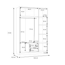 Kleiderschrank >TROYANDA< in Grau / Eiche Dekor - 135,6x210,5x54,5cm (BxHxT)