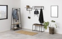 Garderobenpaneel >Seaford< in Wildeiche; schwarz, MDF, Stahl - 77x22x28 (BxHxT)