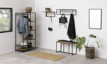 Garderobenpaneel >Seaford< in Wildeiche; schwarz, MDF, Stahl - 77x22x28 (BxHxT)