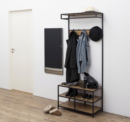 Garderobenständer >Seaford< in Wildeiche; schwarz - 77x185x40 (BxHxT)