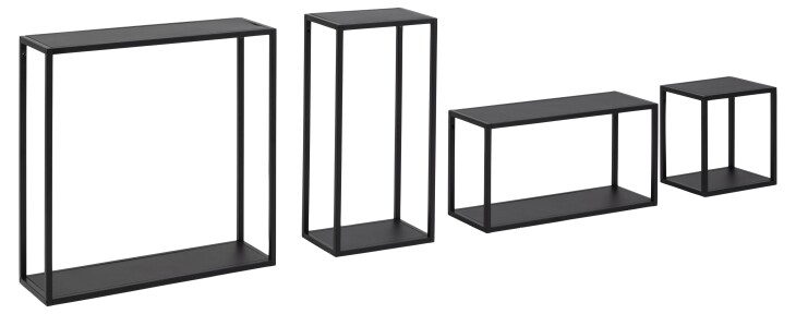 Wandregal >Geelong< (4-teilig) in schwarz, Stahl - 60x60x20cm (BxHxT)