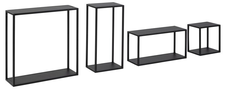 Wandregal >Geelong< (4-teilig) in schwarz, Stahl - 60x60x20cm (BxHxT)