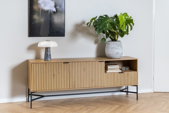 Sideboard >Jaipur< in Wildeiche, MDF, Stahl - 180x70x40cm (BxHxT)