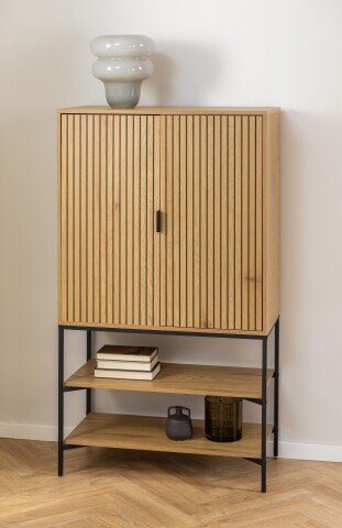 Mehrzweckschrank >Jaipur< in Wildeiche, MDF, Stahl - 80x140x40cm (BxHxT)