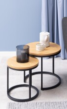Satztisch >Spiro< (2er-Set) in Wildeiche; schwarz, MDF, Stahl - 45x40x45 (BxHxT)