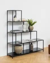 Leiterregal >Seaford< in schwarz, MDF, Stahl -...