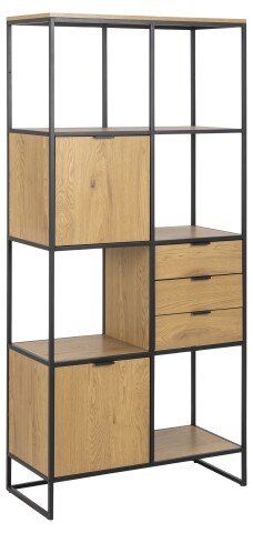 Standregal >Swindon< in Wildeiche; schwarz, MDF, Stahl - 85x183x40cm (BxHxT)