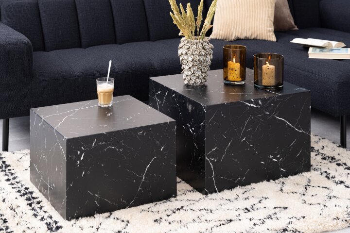 Satztisch >Dice< (2-teilig) in schwarz, MDF - 58x40x58cm (BxHxT)